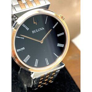 Bulova Mens Watch 98A234 Regatta Quartz Black Dial 38mm Two Tone Stainless Steel